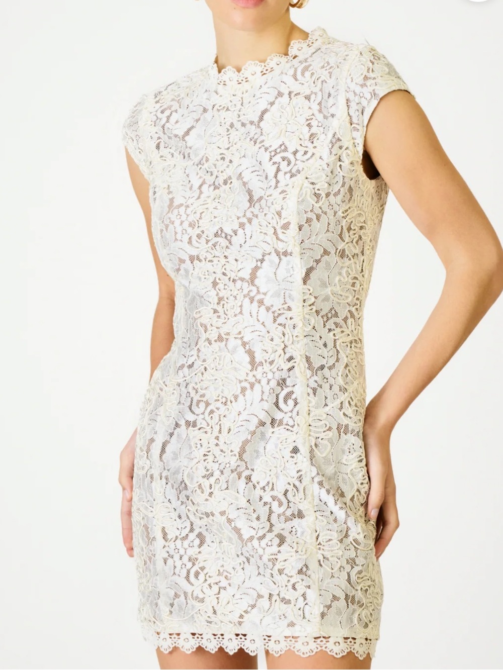 Line and Dot Giselle mini cream lace dress, size sm, fully lined, cap sleeve NW